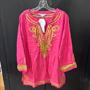Escapada Pink and Yellow Embroidered Tunic